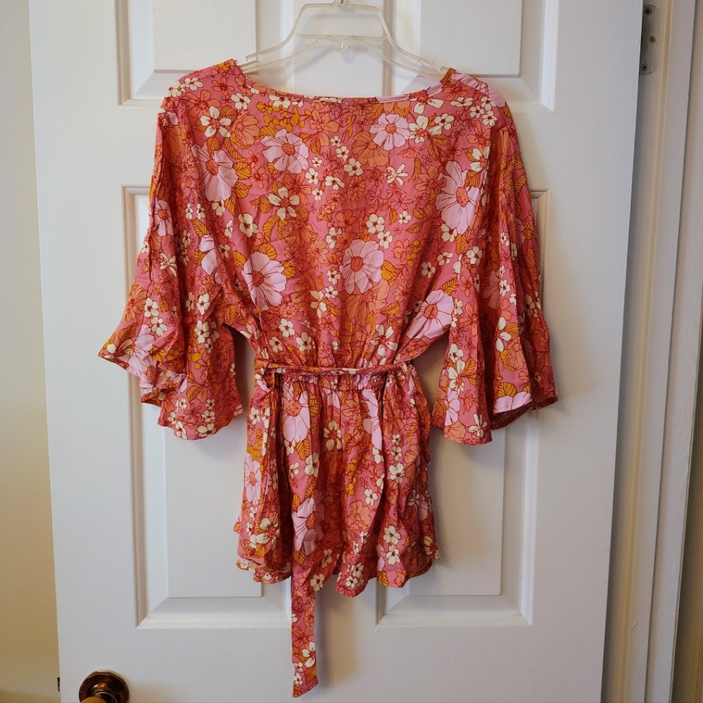 Floral Wrap Blouse with Bell Sleeves - Picture 5 of 6